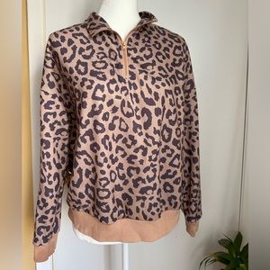 Woman Animal-Print Quarter-Zip Sweater - Size Large